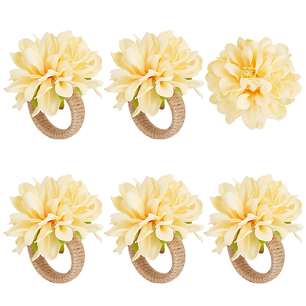 

PandaHall CRASPIRE Flower Napkin Rings Set of 6 Yellow Artificial Napkin Rings Floral Napkin Holder Rings Burlap Cord Napkin Buckle Handmade...
