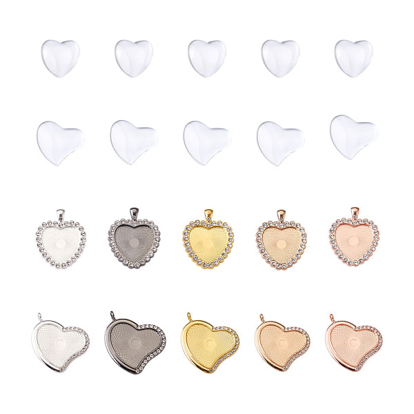 

PandaHall Alloy Pendant Cabochon Settings, DIY Pendant Making Kits, with Crystal Rhinestone, with Transparent Glass Cabochons, Mixed Color..., Clear