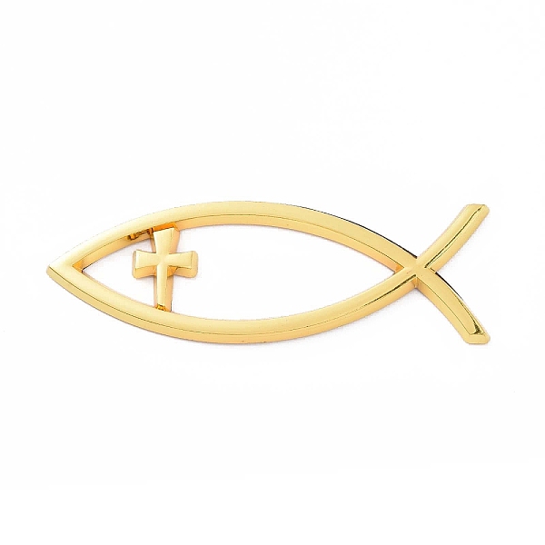 

PandaHall (Defective Closeout Sale: Scratched)Waterproof 3D Jesus Fish with Cross ABS Plastic Self Adhesive Stickers, Religion Car Decals..., Gold