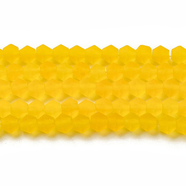 

PandaHall Imitate Austrian Crystal Frosted Glass Beads Strands, Grade AA, Faceted, Bicone, Gold, 6x6mm, Hole: 1.2mm, about 45~47pcs/strand...