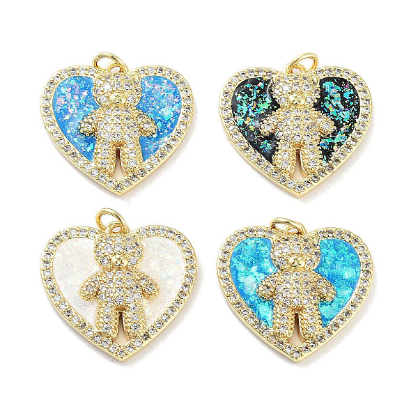 

PandaHall Brass Micro Pave Clear Cubic Zirconia Pendants, with Synthetic Opal and Jump Rings, Real 18K Gold Plated, Heart with Bear Charms..., Multicolor