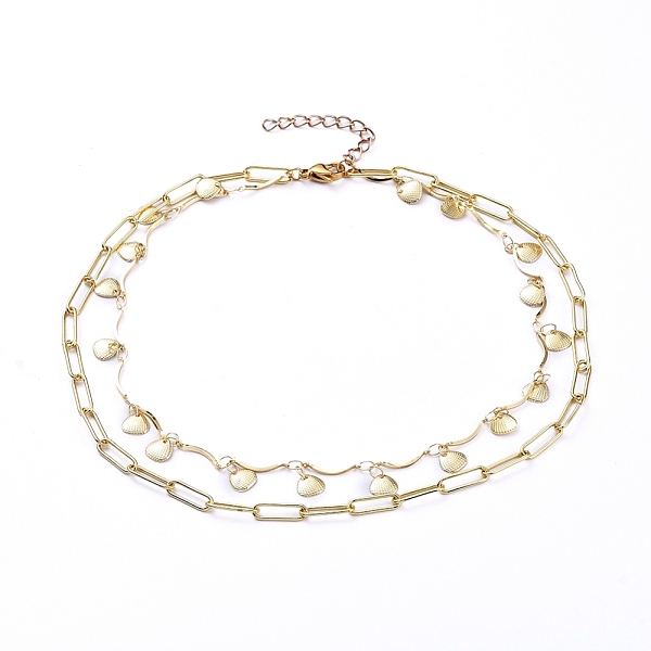 

PandaHall Brass Chain Tiered Necklaces, Double Layer Necklaces, with Bar Link Chains, Paperclip Chains and Lobster Claw Clasps, Scallop...