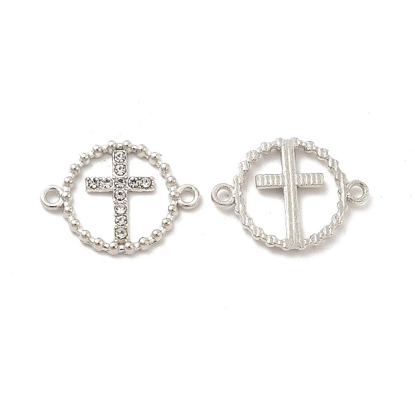 

PandaHall Alloy Connector Charms with Crystal Rhinestone, Nickel, Ring Links with Religion Cross, Platinum, 16x21x2mm, Hole: 1.6mm..., Clear