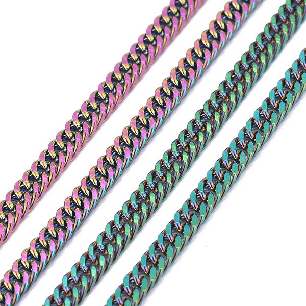 

PandaHall Ion Plating(IP) 304 Stainless Steel Diamond Cut Curb Chains, Cuban Link Chain, Unwelded, Faceted, with Spool, Rainbow Color...