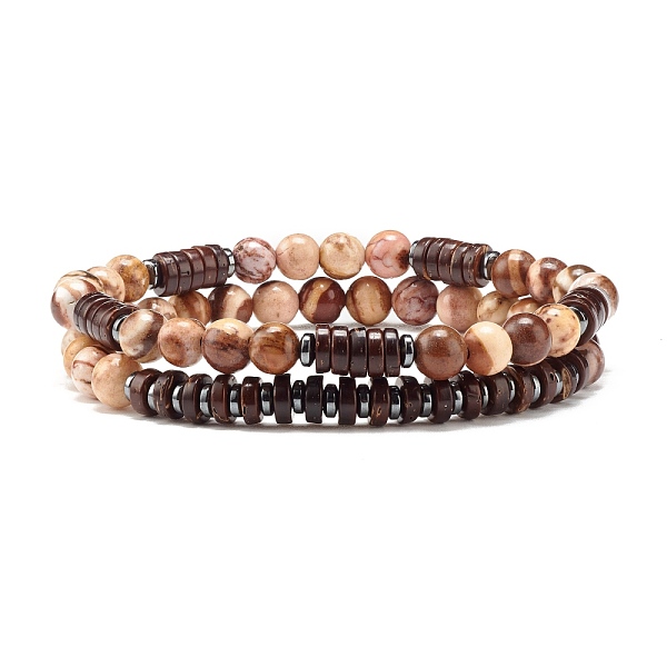 

PandaHall Natural Zebra Jasper & Synthetic Non-magnetic Hematite Beads Energy Stretch Bracelets Set, Coconut Beads Bracelets for Girl Women...