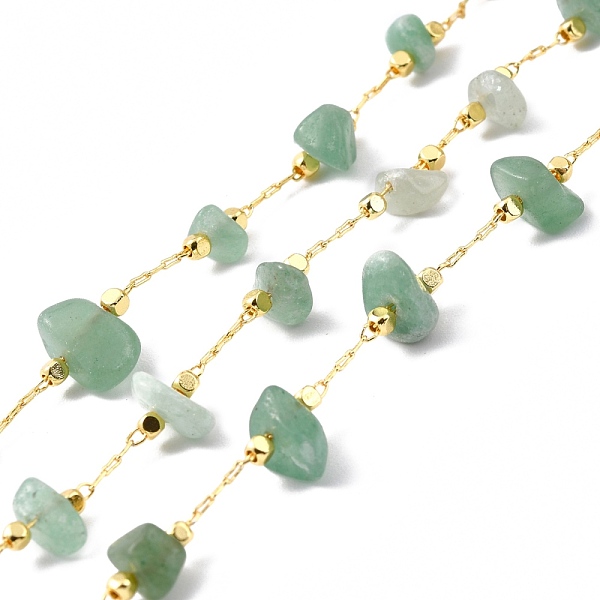 

PandaHall Handmade Beaded Chain, with Brass Cable Chain & Chip Natural Green Aventurine Link Chain, Long-Lasting Plated, Soldered, Golden...
