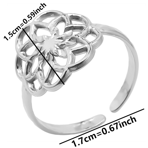 Non-Tarnish Hollow Flower 304 Stainless Steel Cuff Rings