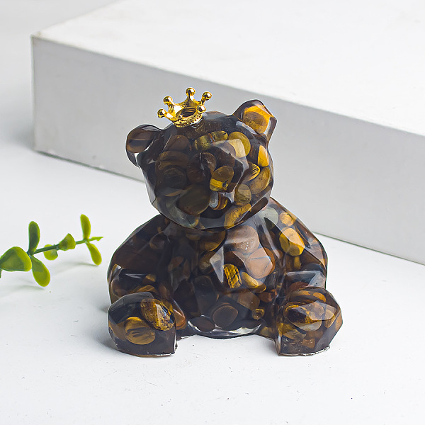 

PandaHall Natural Tiger Eye Crown Bear Display Decorations, Resin Figurine Home Decoration, for Home Feng Shui Ornament, 62x65x53mm Tiger...