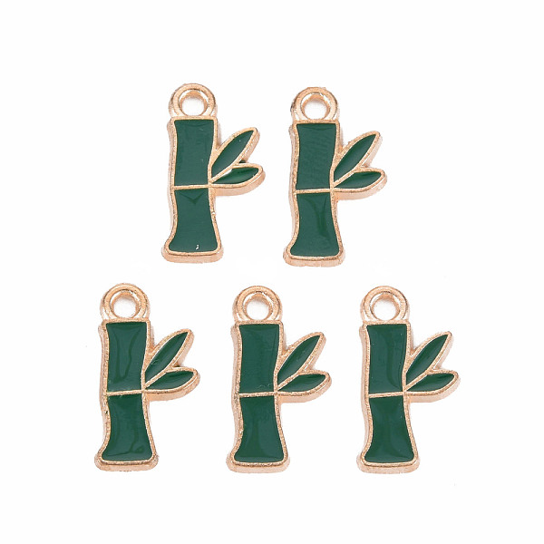 

PandaHall Alloy Enamel Pendants, Cadmium Free & Lead Free, Light Gold, Bamboo Stick, Dark Green, 17x9x1.5mm, Hole: 1.8mm Alloy+Enamel Bamboo