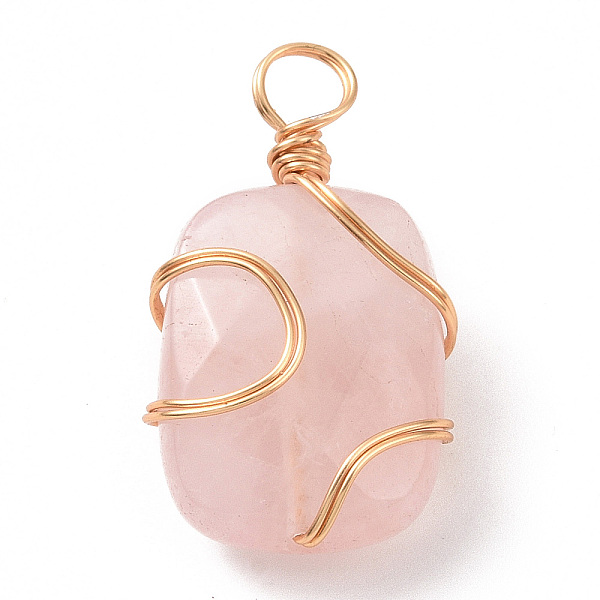

PandaHall Natural Rose Quartz Rectangle Pendants, with Golden Copper Wire Wrapped Findings,, Long-Lasting Plated, 22.5~23x12.5~13x7~8mm...