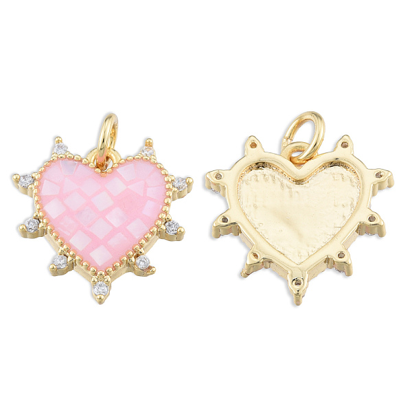 

PandaHall Brass Micro Pave Clear Cubic Zirconia Pendants, with Jump Rings and Shell, Enamel, Real 18K Gold Plated, Nickel Free, Heart, Pink...