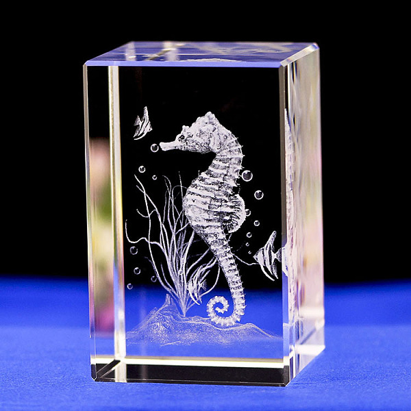 PandaHall 3D Laser Engraving Animal Glass Figurine, for Home Office Desktop Ornaments, Cuboid, Sea Horse, 39.5x39.5x59.5mm Glass Sea Horse...