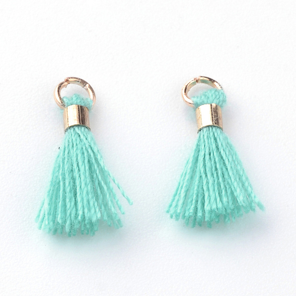 

PandaHall Polycotton(Polyester Cotton) Tassel Pendant Decorations, with Unwelded Iron Jump Rings, Golden, Turquoise, 10~16x2mm, Hole: 1.5mm..., Green