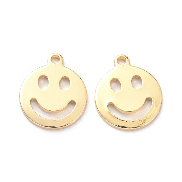 

PandaHall Brass Pendants, Long-Lasting Plated, Flat Round with Smiling Face, Real 14K Gold Plated, 13x11x1mm, Hole: 1.2mm Brass Flat Round
