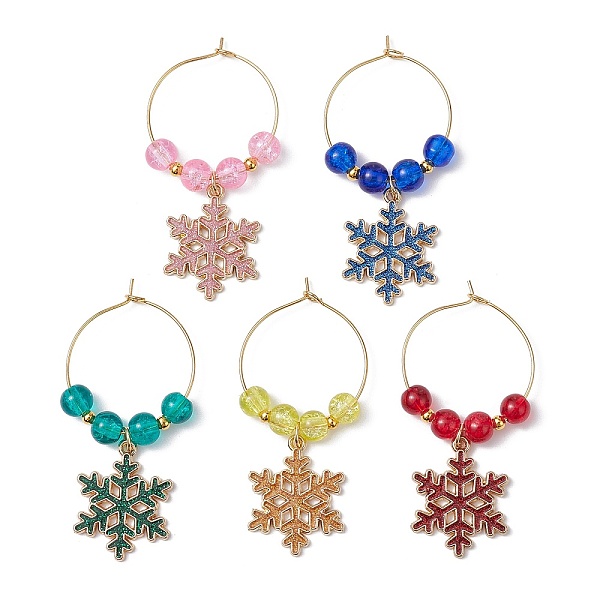 

PandaHall Snowflake Alloy Enamel Pendants Wine Glass Charms Sets, with Brass Hoop Earrings Findings and Glass Beads, Mixed Color, 54.5mm..., Multicolor