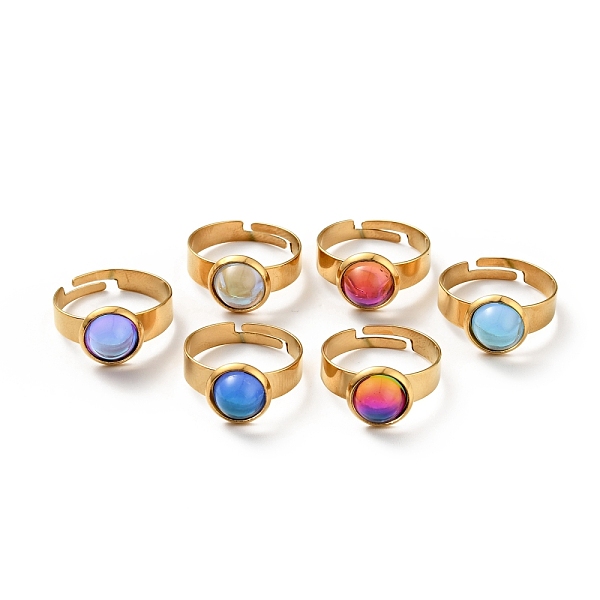 

PandaHall Flat Round K9 Glass Adjustable Ring, 304 Stainless Steel Jewelry for Women, Golden, Mixed Color, US Size 6 1/4(16.7mm), Ring..., Multicolor