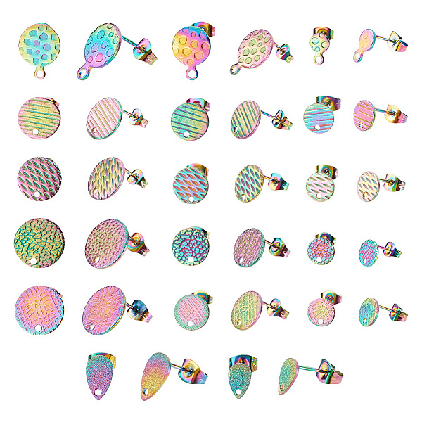 

PandaHall ARRICRAFT 34Pcs 17 Style Ion Plating(IP) 304 Stainless Steel Stud Earring Findings, Textured Teardrop & Flat Round, Rainbow Color...