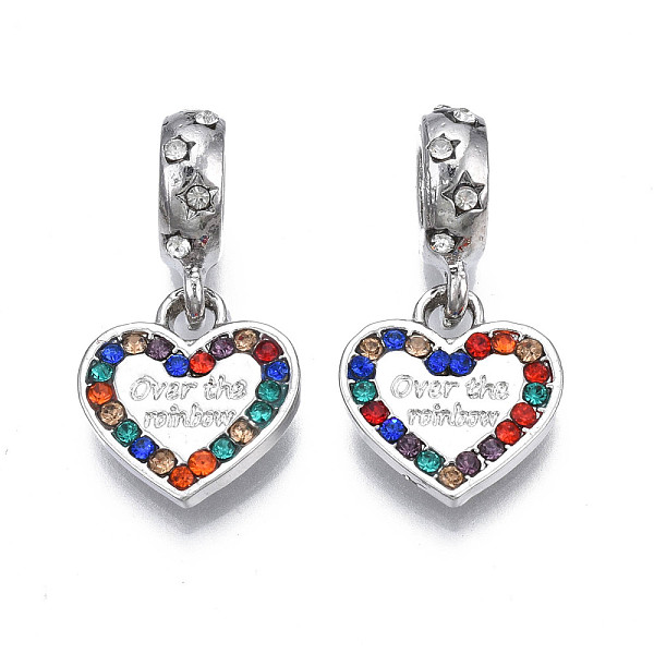 

PandaHall Rack Plating Alloy European Dangle Charms, with Rhinestone, Large Hole Pendants, Cadmium Free & Nickel Free & Lead Free, Platinum..., Multicolor