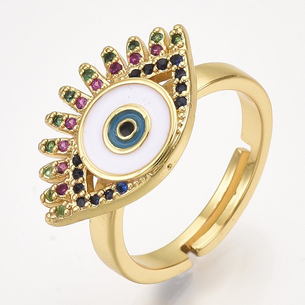 

PandaHall Adjustable Brass Micro Pave Cubic Zirconia Finger Rings, with Enamel, Eye, White, Size 7, 17mm Brass+Cubic Zirconia White