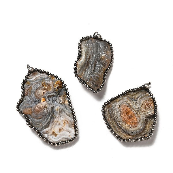 

PandaHall Natural Agate Big Pendants, Nuggets Charms, with Antique Silver Tone Brass Chain and Stannum, Lead Free & Cadmium Free...