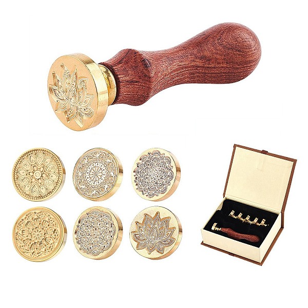 

PandaHall 8Pcs 8 Style Pear Wood Handle, with Brass Wax Seal Stamp Head, for Wax Seal Stamp, Wedding Invitations Making, Mixed Shapes...