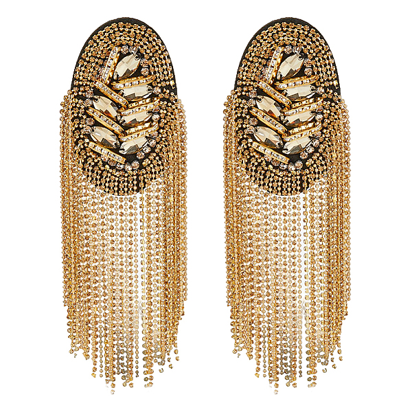 

PandaHall SUPERFINDINGS 2Pcs Rhinestone Shoulder Badges Detachable Iron Tassel Epaulets Retro Golden Shoulder Brooch for Men and Women Cloth...