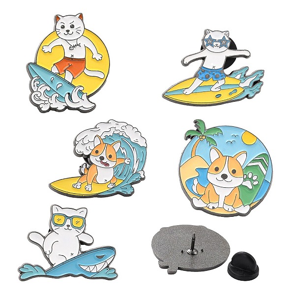 

PandaHall 5Pcs 5 Style Animal Alloy Enamel Brooches for Backpack Clothes, Cat & Dog Surfing Enamel Pins, Mixed Color, 20.5~27.5x21~29x10mm..., Multicolor