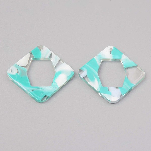 

PandaHall Acrylic Pendants, for DIY Bracelet Necklace Earring Jewelry Craft Making, Rhombus, Turquoise, 34x34x2mm, Hole: 1.5mm, Side Length..., Green