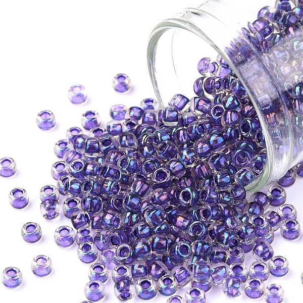 

PandaHall TOHO Round Seed Beads, Japanese Seed Beads, (181) Inside Color AB Crystal/Purple Lined, 8/0, 3mm, Hole: 1mm, about 220pcs/10g...