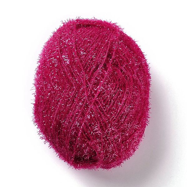 PandaHall Polyester Crochet Yarn, Sparkling Scrubby Yarn, for Dish Scrubbies, Dishcloth, Decorating Crafts Knitting, Medium Violet Red...