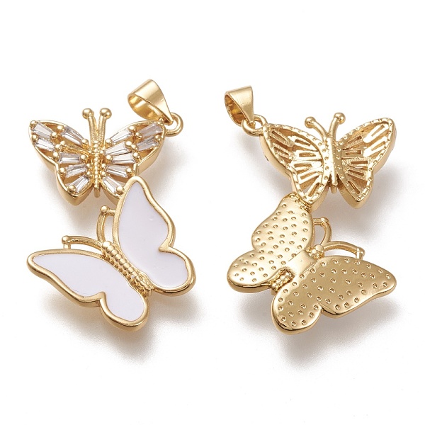 

PandaHall Brass Micro Pave Cubic Zirconia Pendants, with Enamel, Real 18K Gold Plated, Double Butterfly, White, 29x30x3mm, Hole: 3.5x5mm...