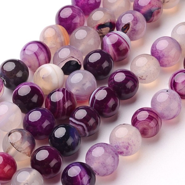 

PandaHall Natural Striped Agate/Banded Agate Beads Strands, Round, Dyed & Heated, Purple, 8mm, Hole: 1mm, about 48pcs/strand, 14.1 inch...