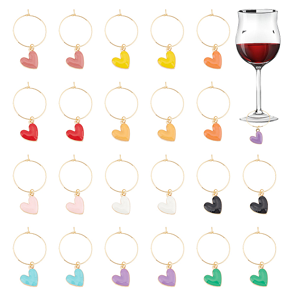 

PandaHall 316 Surgical Stainless Steel Wine Glass Charms, with Alloy Enamel Pendants, Heart, Mixed Color, 48mm, 22pcs/set Alloy Heart..., Multicolor