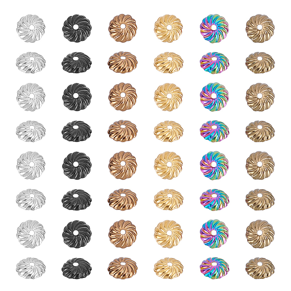 48Pcs 6 Colors Ion Plating(IP) 304 Stainless Steel Bead Caps