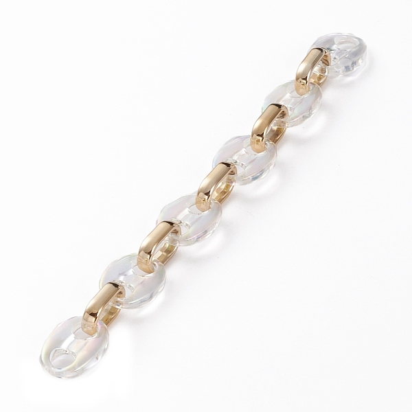 

PandaHall Handmade Transparent Acrylic Coffee Bean Chains, with CCB Plastic Linking Rings, Clear AB, 24x17x4.5mm, 18.5x11.5x4.5mm, 39.37..., White