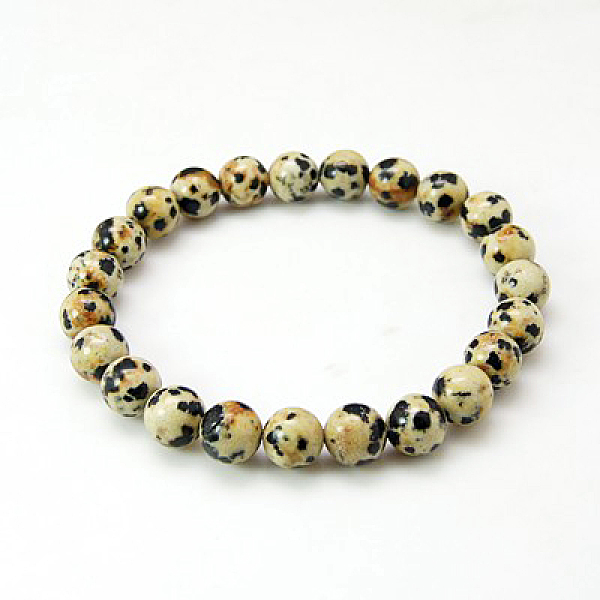 Bracelets De Perles Rondes En Jaspe Dalmatien Naturel