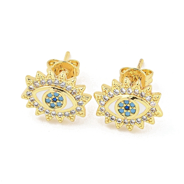 

PandaHall Evil Eye Real 18K Gold Plated Brass Stud Earrings, with Enamel and Clear Cubic Zirconia, Eye, 10.5x12mm Cubic Zirconia Eye