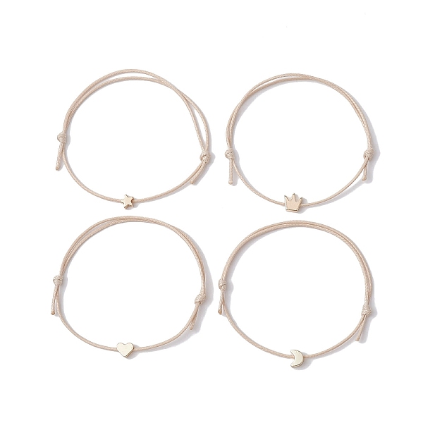 

PandaHall 4Pcs 4 Style Brass Braided Bead Bracelets Set, Waxed Polyester Cord Adjustable Bracelets, Star & Moon & Crown & Heart, Light Gold...