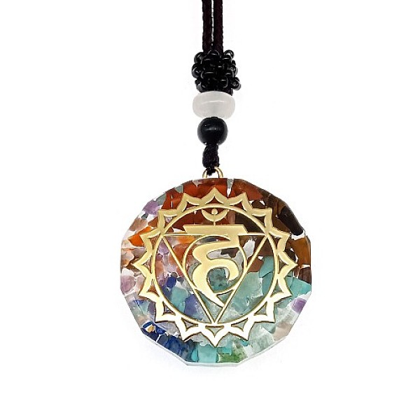 

PandaHall Orgonite Chakra Natural & Synthetic Mixed Stone Pendant Necklaces, Nylon Thread Necklace for Women, Flat Round, Flower, 25.59 inch...