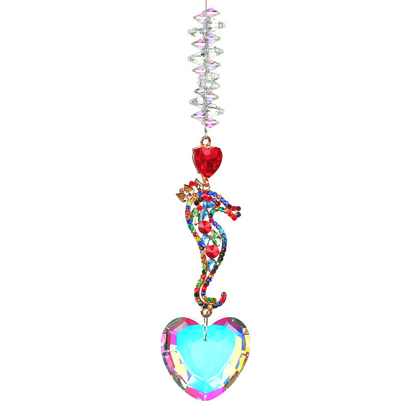 

PandaHall Glass Heart Window Hanging Suncatchers, with Colorful Glass Rhinestones Sea Horse Pendants Decorations Ornaments, Sea Horse...