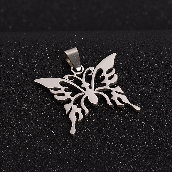 

PandaHall 201 Stainless Steel Butterfly Pendants, Stainless Steel Color, 30x34x1.5mm, Hole: 4x9mm 201 Stainless Steel Butterfly