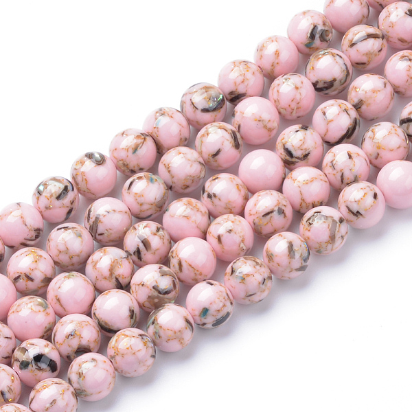 

PandaHall Assembled Synthetic Turquoise and Shell Beads Strands, Dyed, Round, Pink, 8mm, Hole: 1mm, about 50pcs/strand, 15.7 inch Synthetic...