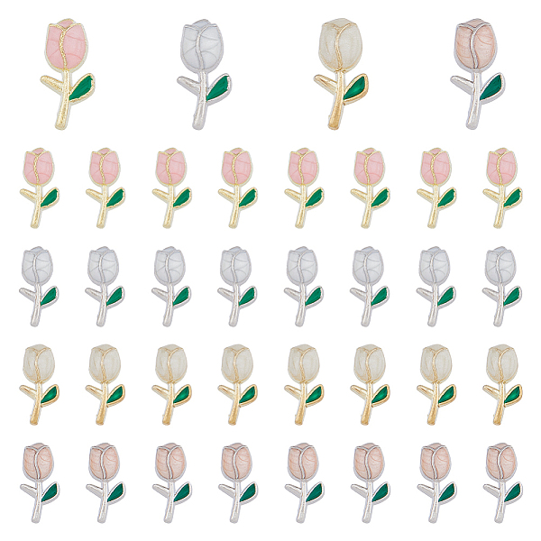 PandaHall DICOSMETIC 80Pcs 4 Style Alloy Enamel Cabochons, Nail Art Decoration Accessories, Tulip, Mixed Color, 13x6x3mm, 20pcs/style...