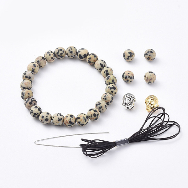 

PandaHall Stretch Bracelets, with Natural Dalmatian Jasper Beads, Buddha Head Alloy Beads and Elastic Fibre Wire, 2 inch(5cm) Dalmatian...