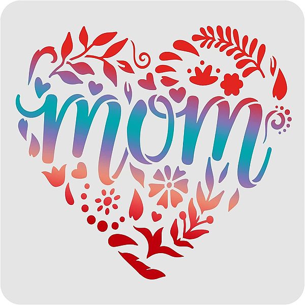 PandaHall FINGERINSPIRE Mother's Day Heart Pattern Drawing Painting Stencils Templates (11.8x11.8inch) Heart Pattern with Word: Mom Stencils...