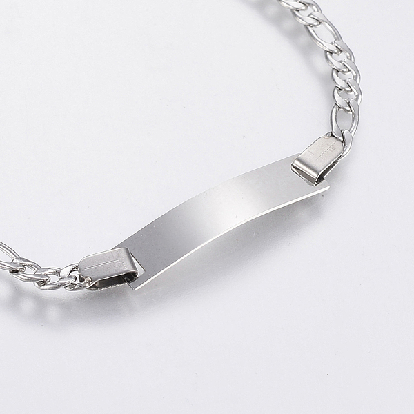 

PandaHall 304 Stainless Steel Link Bracelets, ID Bracelets, with Lobster Clasp, Rectangle, Stainless Steel Color, 7-1/8 inch(180mm) 304...