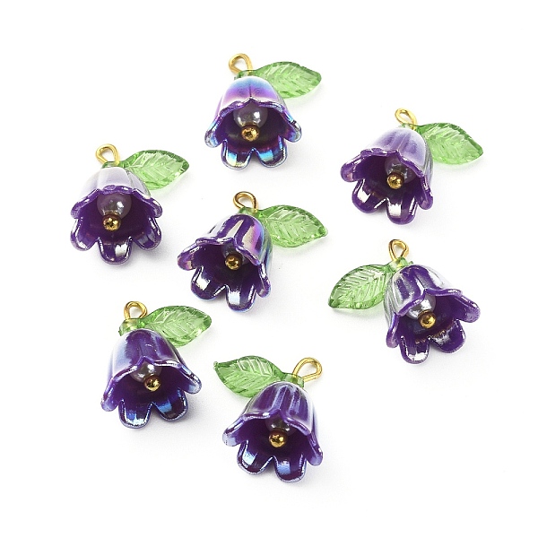 

PandaHall Opaque Resin Pendants, Bell Orchid Flower Charms with Leaf, with Golden Tone Iron Findings, Indigo, 14x13x10.5mm, Hole: 3x2mm..., Purple