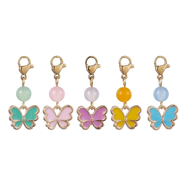 

PandaHall Butterfly Alloy Enamel Pendant Decorations, with Natural & Dyed Malaysia Jade Beads and 304 Stainless Steel Lobster Claw Clasps..., Multicolor