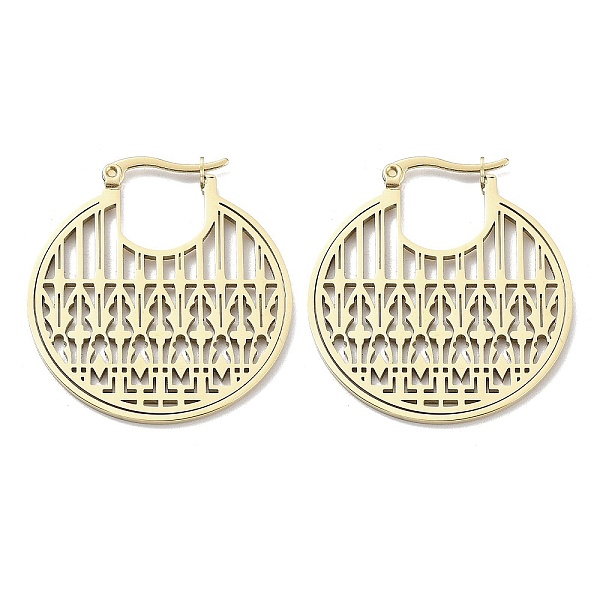 

PandaHall 304 Stainless Steel Hollow Round Hoop Earrings for Women, Golden, 36.5x32.5x1~2mm 304 Stainless Steel Round