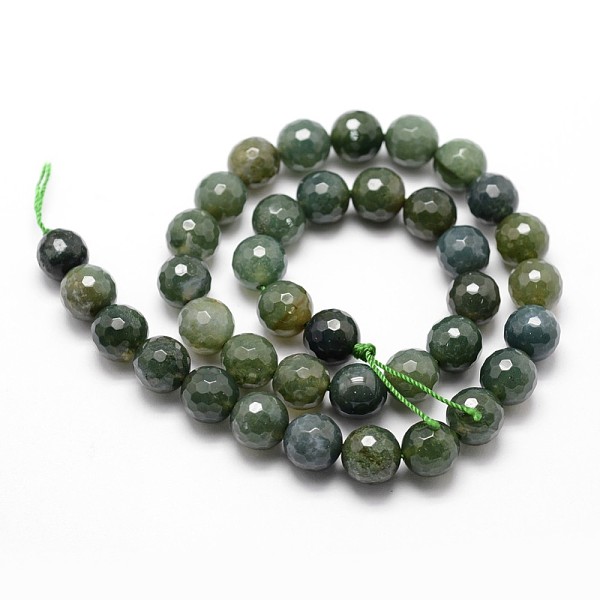 

PandaHall Natural Moss Agate Beads Strands, Faceted, Round, 8mm, Hole: 1mm, about 44pcs/strand, 14.9 inch~15.1 inch Moss Agate Round Green